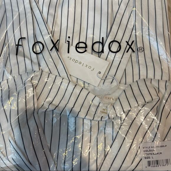 Foxiedox Sappho Jumpsuit Wide Leg White White Stripe Women’s Size Large NWT - Picture 4 of 11